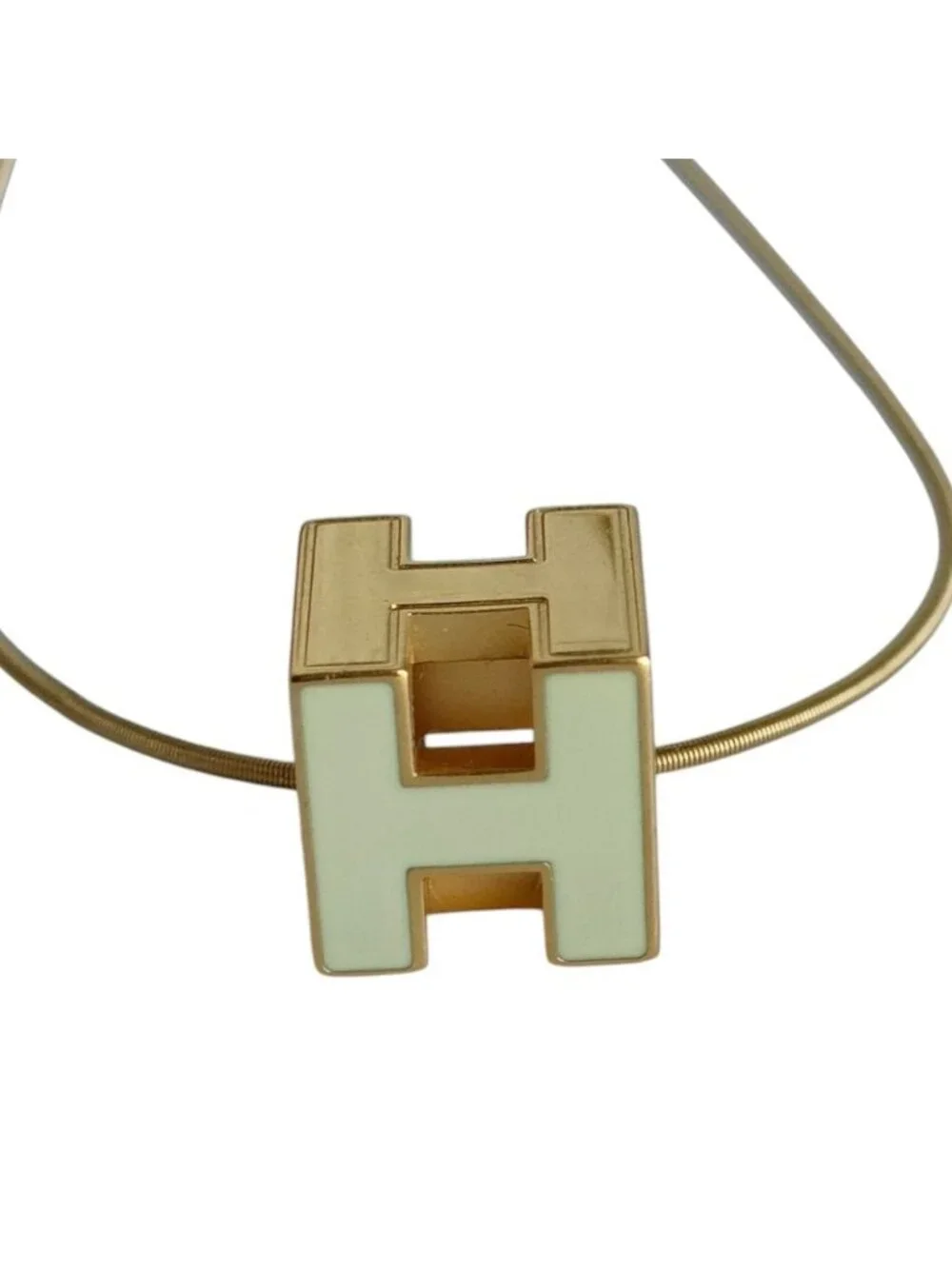 Hermes Cage D'h Cube Chain Necklace Ivory Gold
